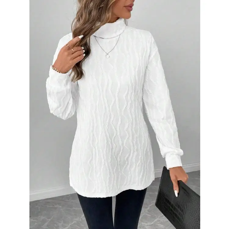

Women's High Neck Elastic Base Top T-shirt Casual Style Long Sleeve Lace Shirt Snowflake Pattern Winter Collection