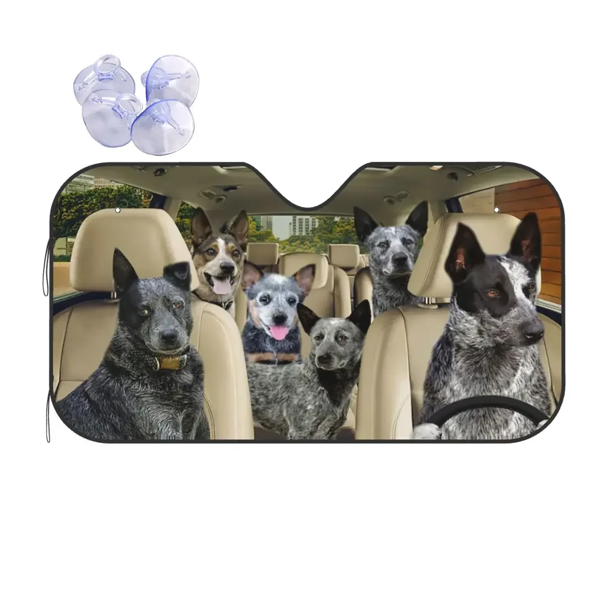 Pare-soleil para conductor de chien gris, pare-brise pour voiture, animales, diversión, visière de fenêtre avant 76x140cm