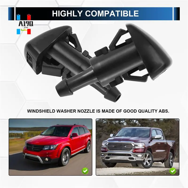 

A19Q-Front Windshield Washer Nozzles Wiper Spray Kit For Chrysler, Dodge, Ram, Jeep- Replaces Part Number 4805742AB, 5116079AA