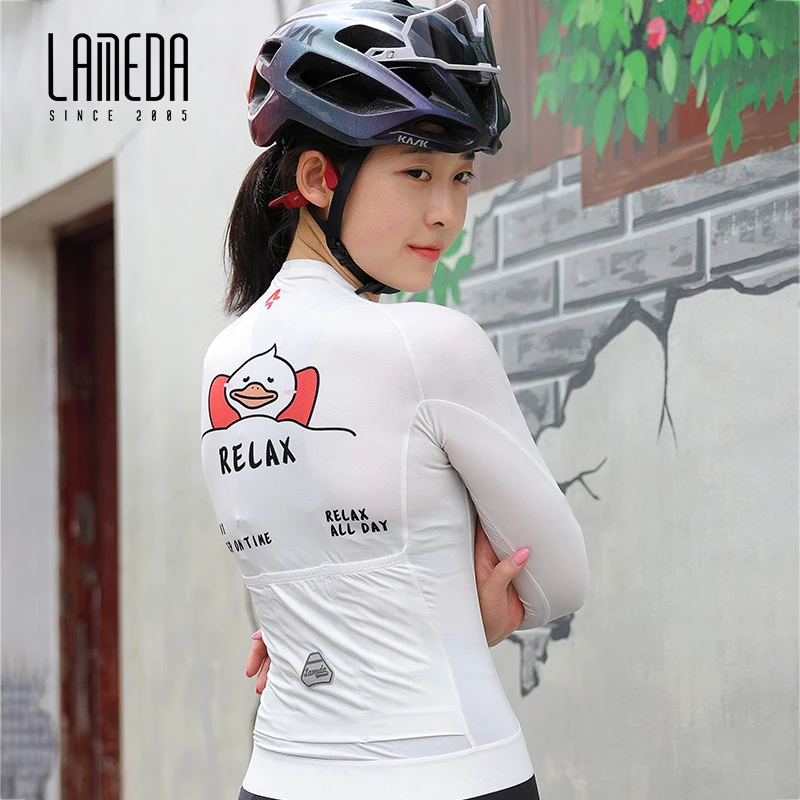 

LAMEDA Professional Cycling Jersey CoolMax Quick Drying Women's Short Sleeves White Breathable Summer Tight Top Bicycle Sweatshi