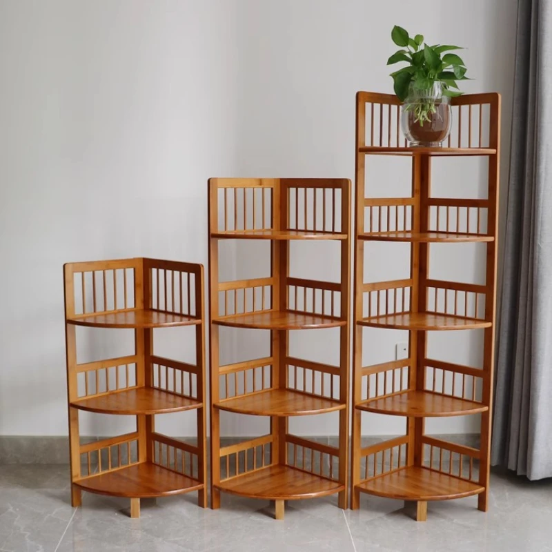 Multifunctional Solid Wood Storage Shelf Bamboo Corner Rack Waterproof Bathroom Wall Shelf SpaceSaving Triangle Organizer