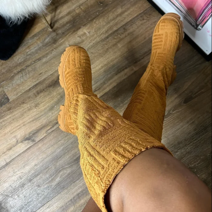 Sock Boots  New Women Knee High Knitted Pointed Toe High Heel Long Boots Breathable Lady Shoes Keep Warm Fashion Botas Mujer