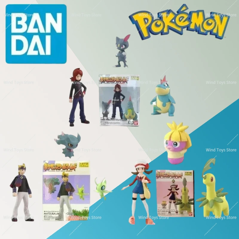 

Bandai Original Scale World POKEMON Johto Region Kotone Bayleef Silver Croconaw Morty Celebi Anime Figures Toys for Kids Gift