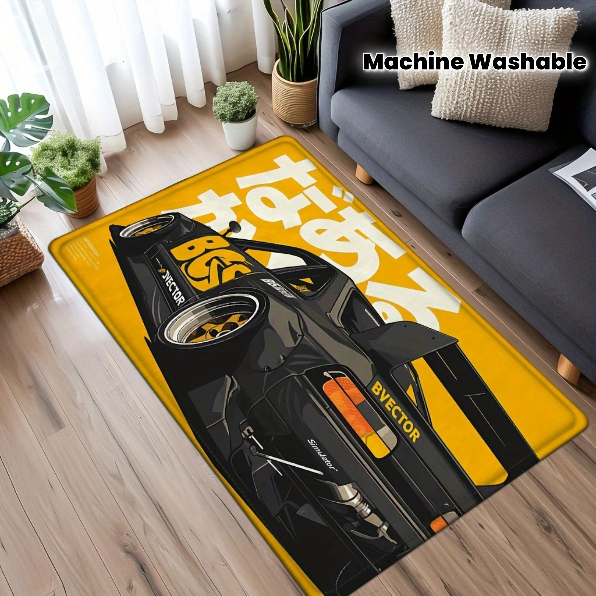 JDM Car Doormat  Black Tuning Vehicle with Yellow Background & 