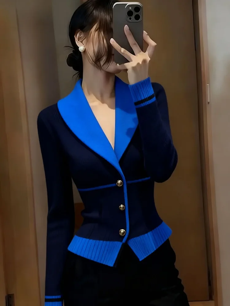 

Ele вязаный свитер, женский приталенный цветной дизайн с воротником-колокольчиком, осень-зима, новый модный повседневный длинный топ све