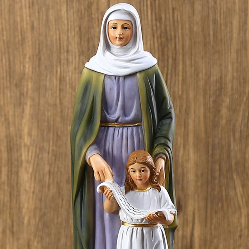 QX2E Virgin Mary with Saint Anne Blessed Catholic Sculpture Resin Christian Statue