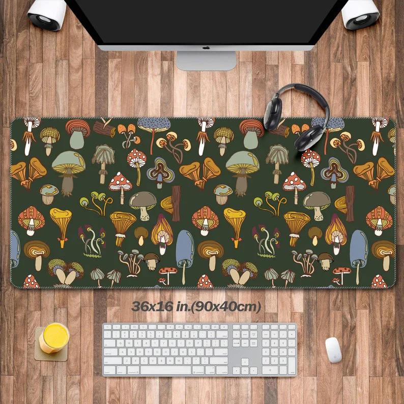 

Large Cute Mushroom Mouse Pad with Stitched Edges, Minimalist Cottagecore Office Mat, Extended XL Mouse Pad with Non-Slip Base