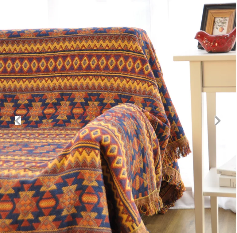 

Декоративный гобелен в богемном стиле: накидка на диван, покрывало на окно, плед с индийским геометрическим узором, хлопковый материал, средиземноморский дизайн.