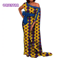 African Print Dresses Women One Split Sleeve Sequin Boat Neck Evening Dress Dashiki Casual Loose Women Ankara Maxi Dress WY10141