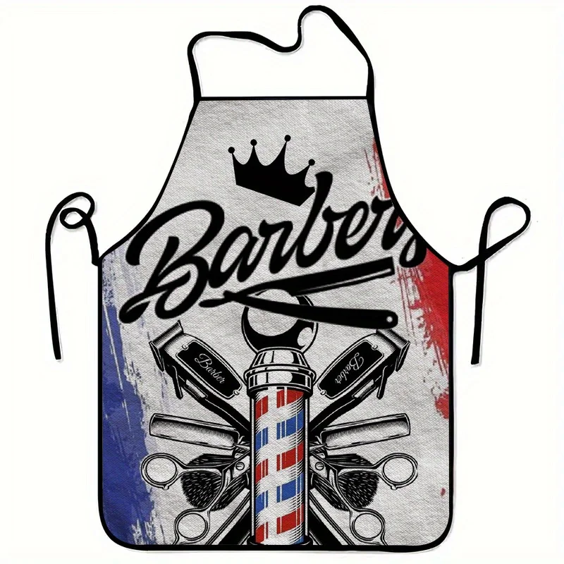 1pc Barber Apron Compatible For Barber Tools Design (Scissors, Comb, Clippers) - Heavy-Duty Bold Barber Graphics, Professional S