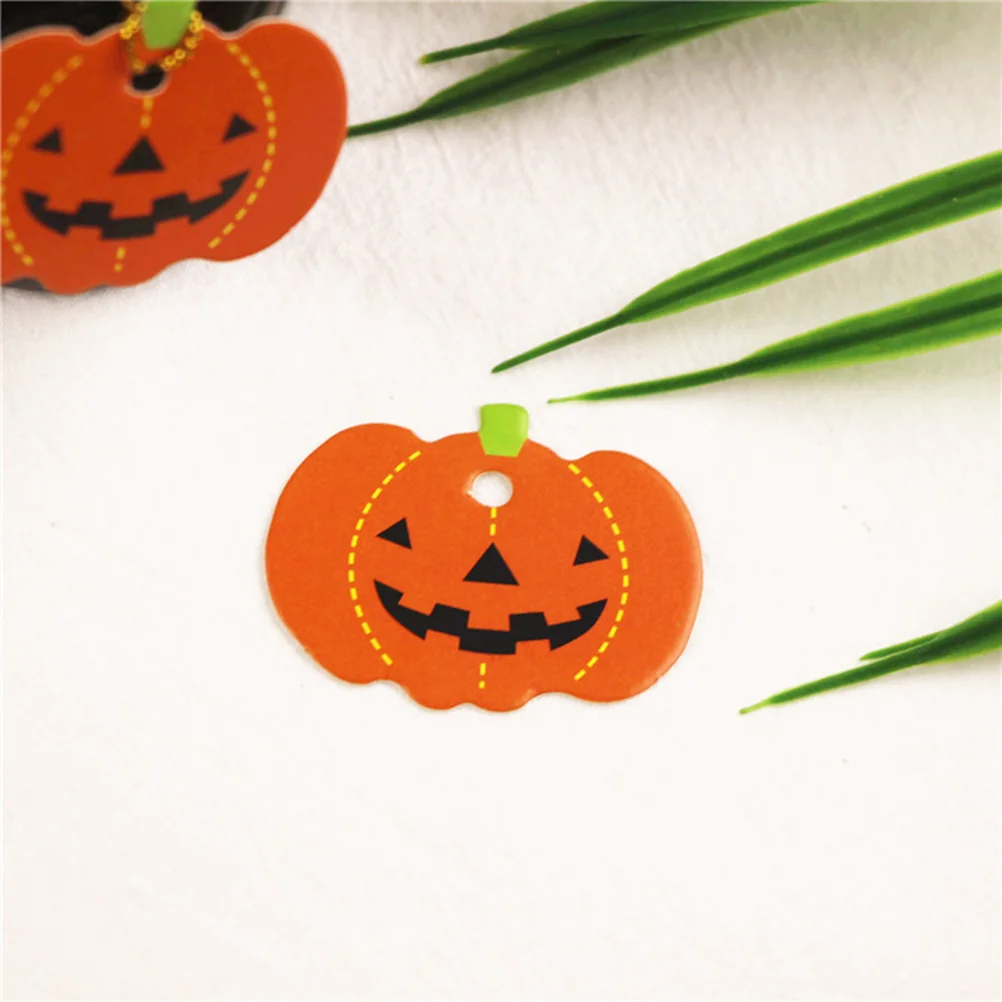 100 Pcs Halloween Pumpkin Hanging Tags Listing Gift Paper Pendants DIY with Pre-cut Holes Small Book Labels for