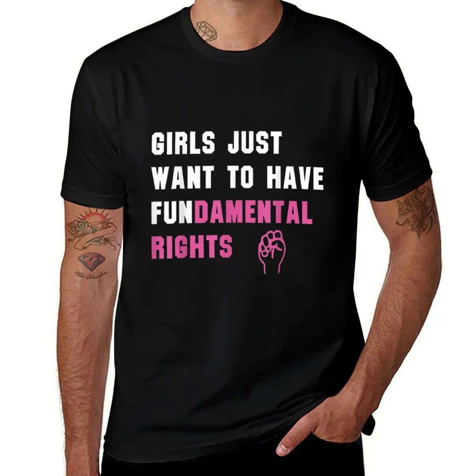 Girls Just Want to Have Fundamental Rights T-Shirt Vintage Print Crew Neck Tee T-Shirt