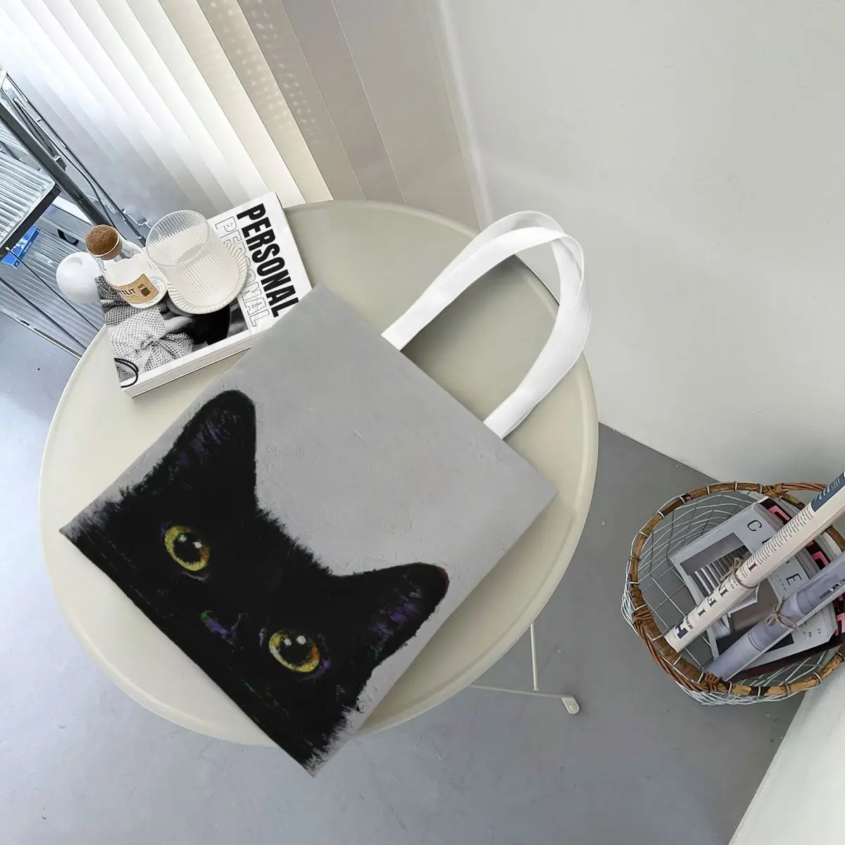 Schwarze Katze Kitty Liebhaber Tier Haustier Leinwand Tasche Handtasche Umhängetaschen wieder verwendbare Einkaufstaschen für Unisex