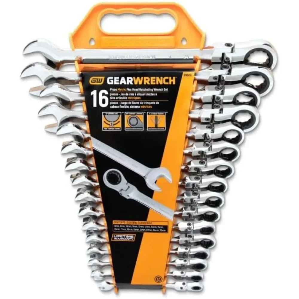 16 Pc. Ratcheting Flex Combination Wrench Set, Metric - 9902D