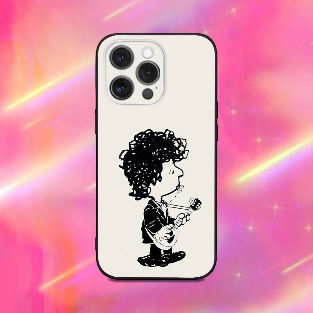 Casing Ponsel Bob D-Dylan Singer untuk iPhone 16,15,14,13,12,11,Pro,Max,Plus,X,XS,XR,SE,8,7,Mini, Casing Hitam Silikon Lembut