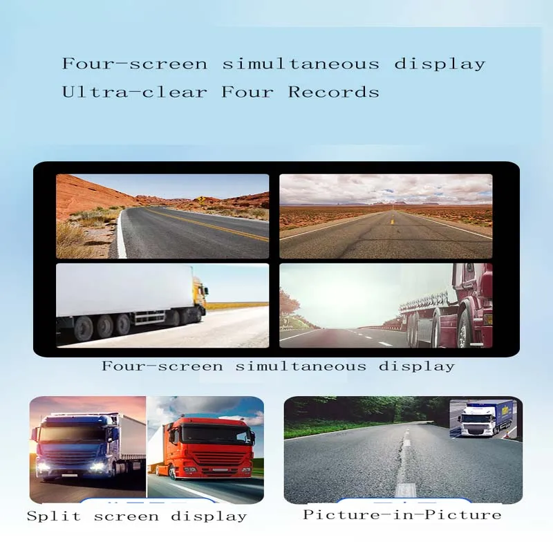 4-Way Hd 9-Inch/12.3-Inch Touch Screen Tachograph, Car, Truck, Bus Monitoring 12V/24V Universal， 1 set