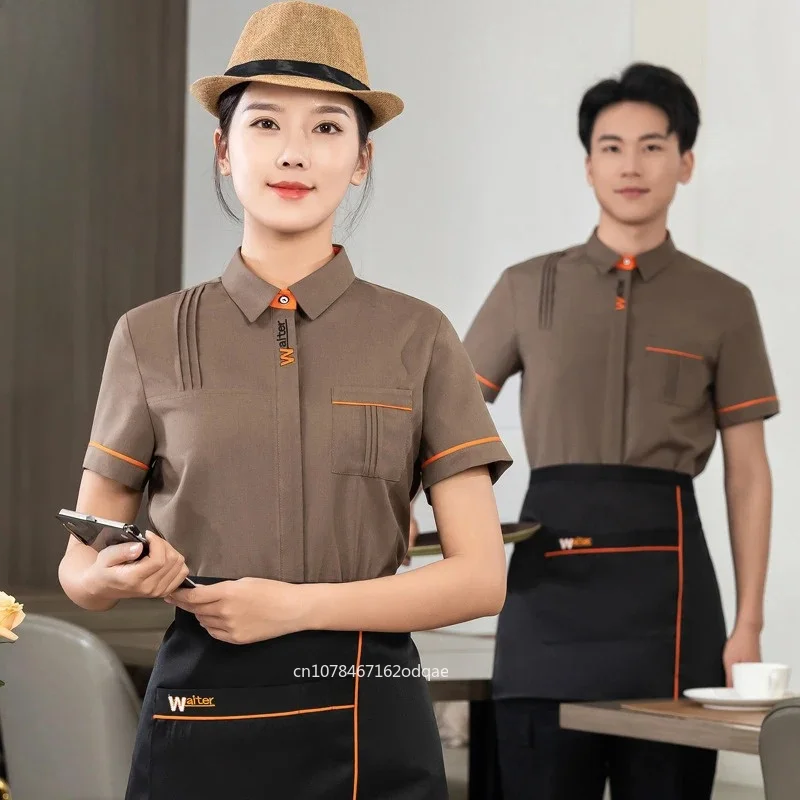 waiter-workwear-short-sleeve-summer-men's-uniform-for-tea-restaurants-bars-cake-shops-hot-pot-restaurants-breathable-work