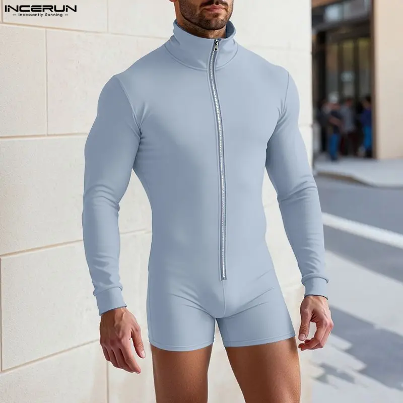 

Мужской комбинезон INCERUN, однотонный, на молнии, с длинными рукавами, с высоким воротником, уличная одежда, модный повседневный комбинезон, размеры S-3XL