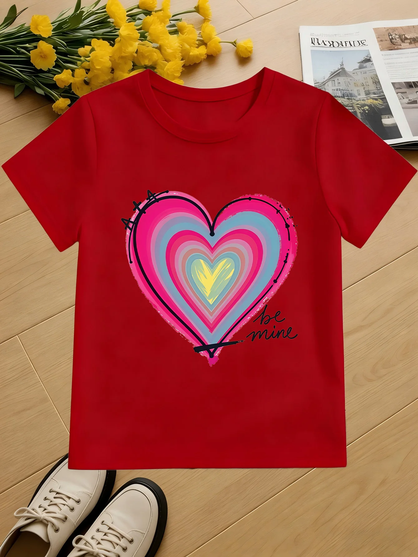 Rainbow Heart Kids Tee Be Mine Graphic Print Boys Girls Family Matching Cotton Summer Short Sleeve Basic Children Tshirt