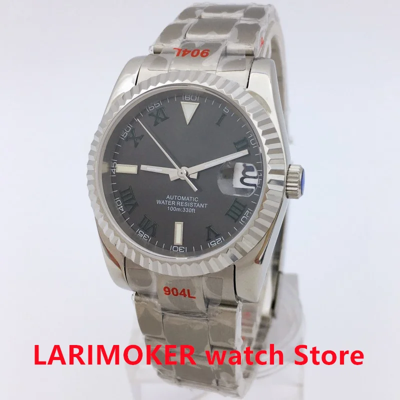 BLIGER NH35A mechanical men's watch 36mm/39mm grooved bezel grey dial Roman numeral index sapphire crystal water-resistant10 ATM