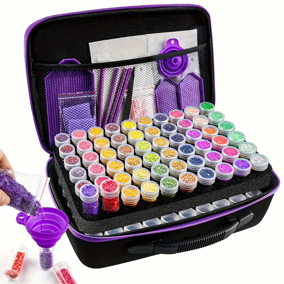 Afbeelding 7: 30/60/120 Stuks Diamantpuzzel Kraal Opbergdoos, Complete Set Diamantpuzzel Gereedschap en Stickers, Kunstpuzzel Opbergtas