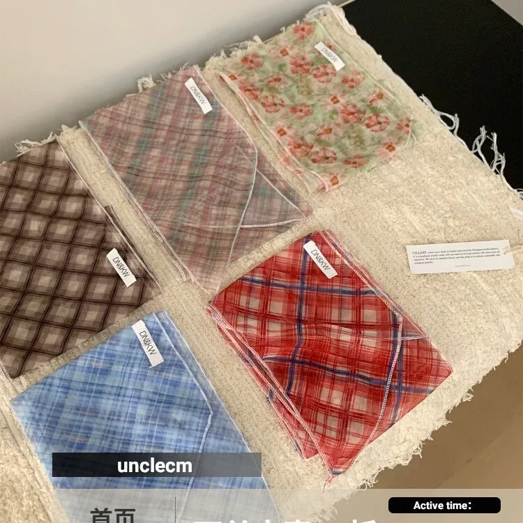 

Korean Style Atmosphere Plaid Mesh Scarf for Women, Thin Floral Small Scarf, Long Neck Scarf, Ribbon Accessory, Trendy