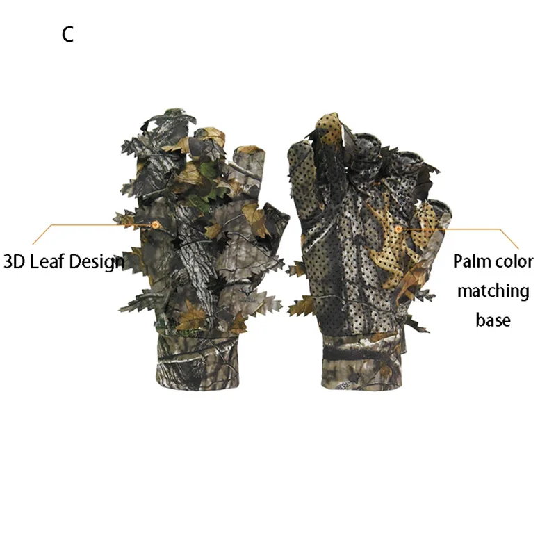 1 Pair Imitation Big Tree Camo Hunting Gloves Sun-Resistant Breathable Cool Comfortable Tactical Camouflage Hand Covers