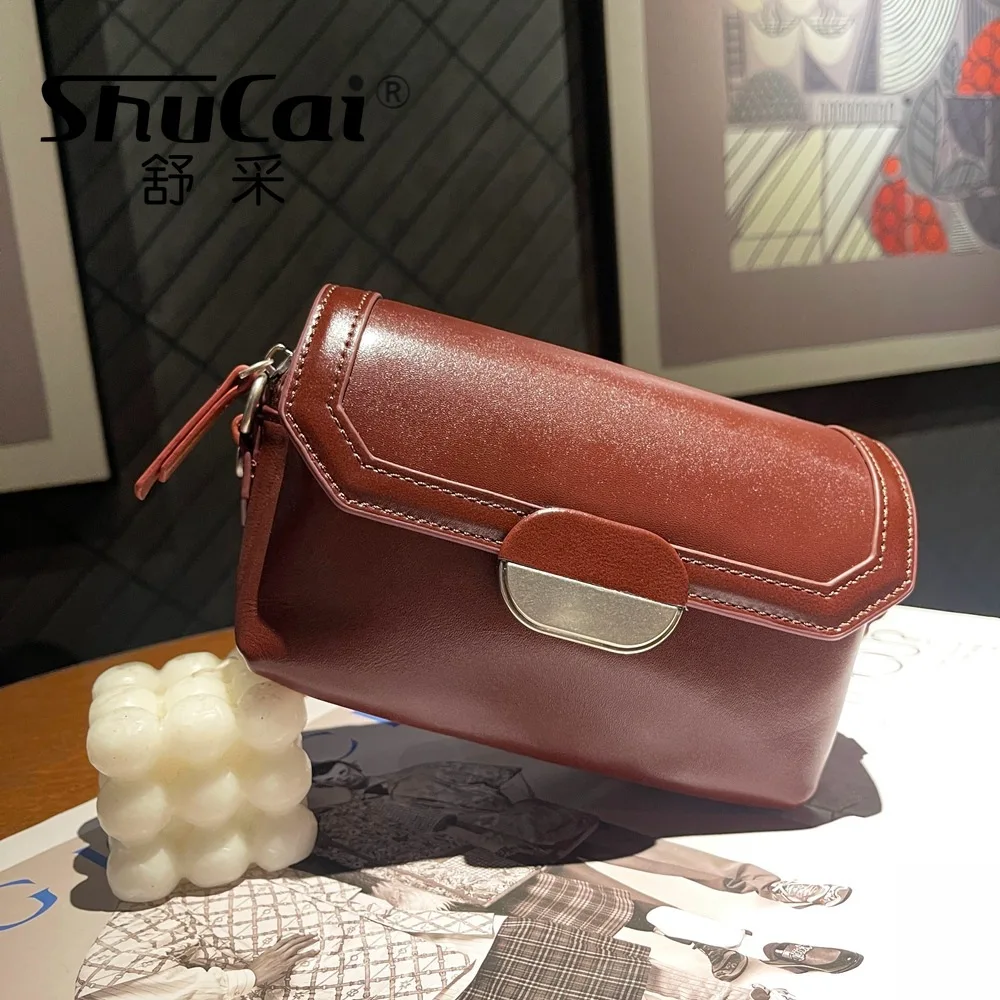 

Genuine Leather Women's Bag Fashion Head Layer Vegetable Tanned Cowhide Small Square Bag Retro Shoulder Crossbody Bag