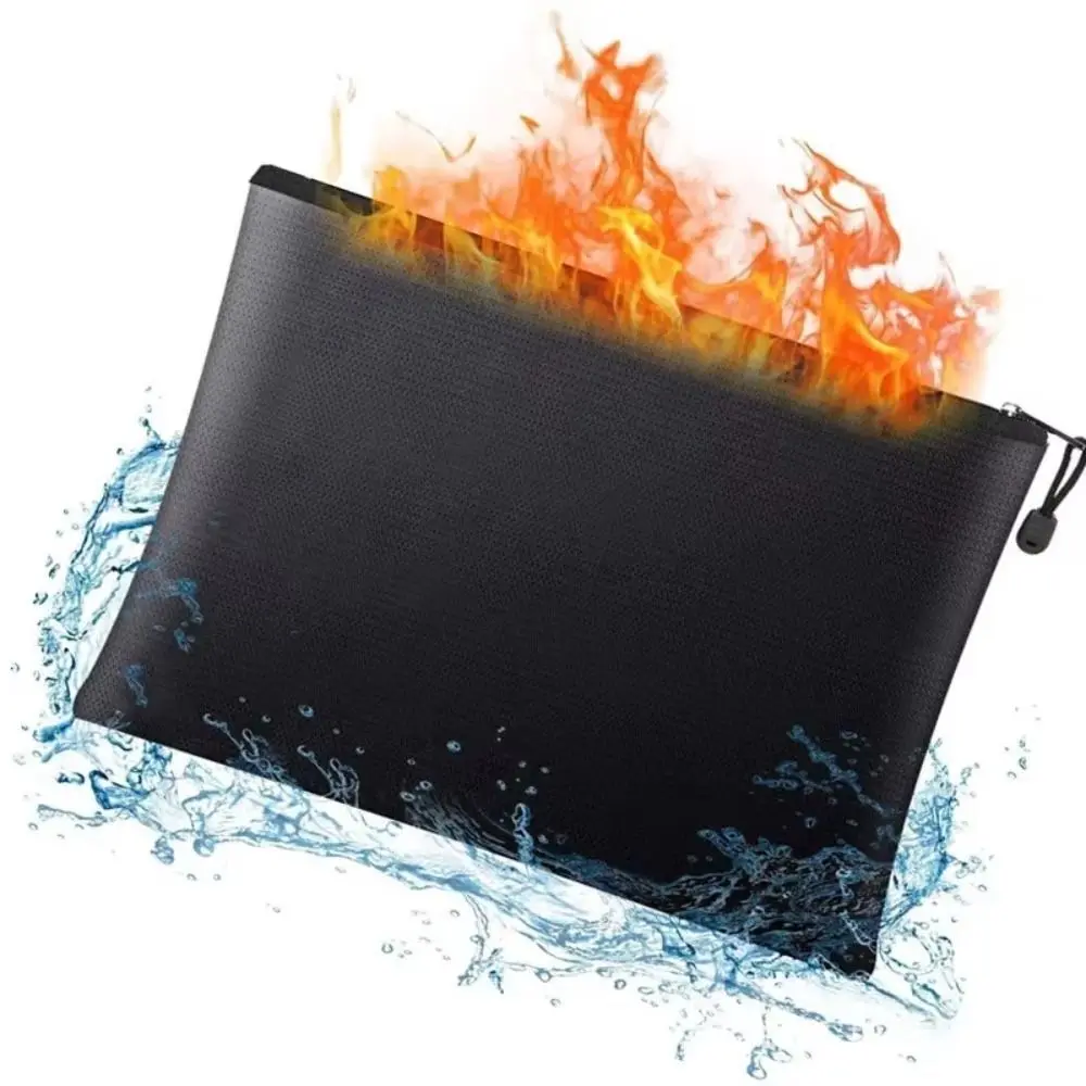 

High Temperature Resistant Fireproof Document Bag Square 4 Sizes Fire Safe Storage Pouch Multi-Purpose with Zipper