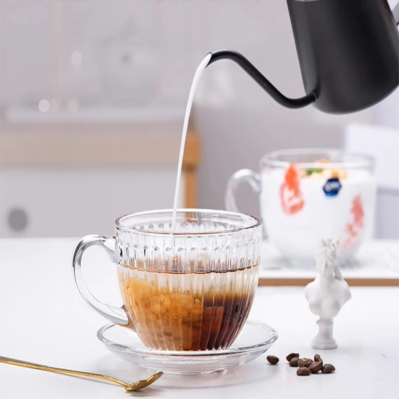 Taza de vidrio transparente de gran capacidad con tapa y asa para oficina, preparación de té, desayuno, avena, leche, café, uso doméstico