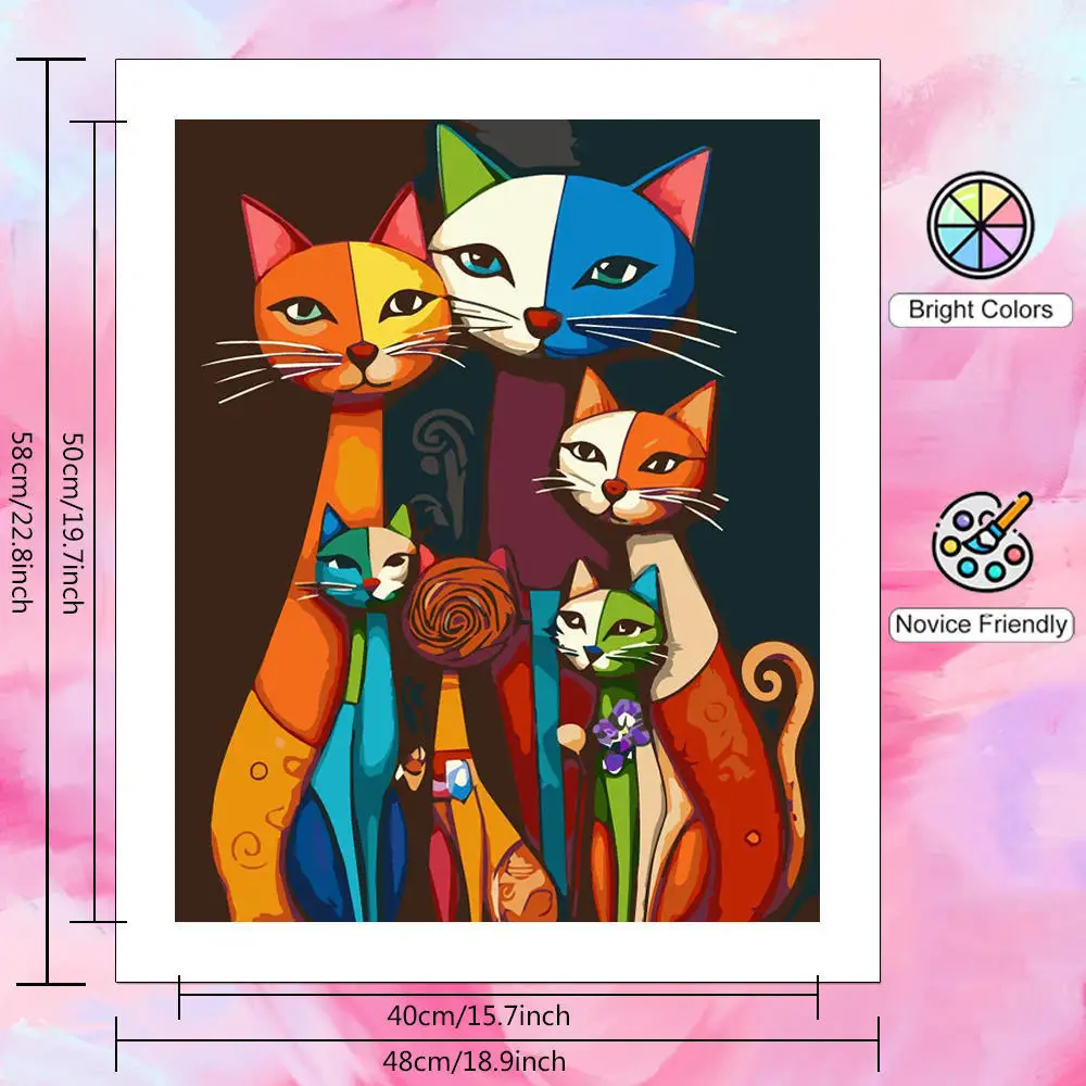 数字による絵画キットカラフルな抽象猫家族幾何学的なスタイルの絵画