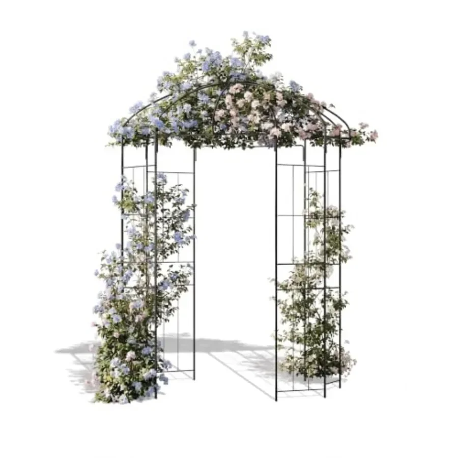 Heavy Duty Garden Arbor for Climbing Plants Outdoor: Powder-Coated Steel, Black, Rust-Resistant Easy Assembly