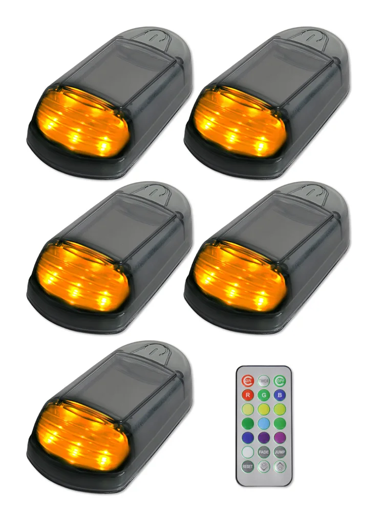 

5Pcs LED Wireless Solar Powered Cab Lights With Remote Control Marker Light Wireless Truck Cab Roof Lights For Car SUV