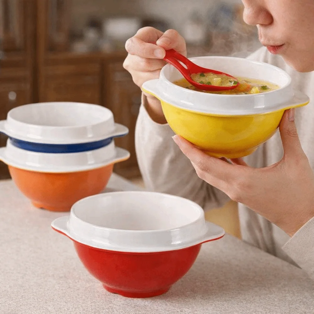 2 pieces Break-Resistant Melamine Rice Bowl High Temperature Resistant Anti Scalding Porridge Bowl Two Color Splicing Thickened