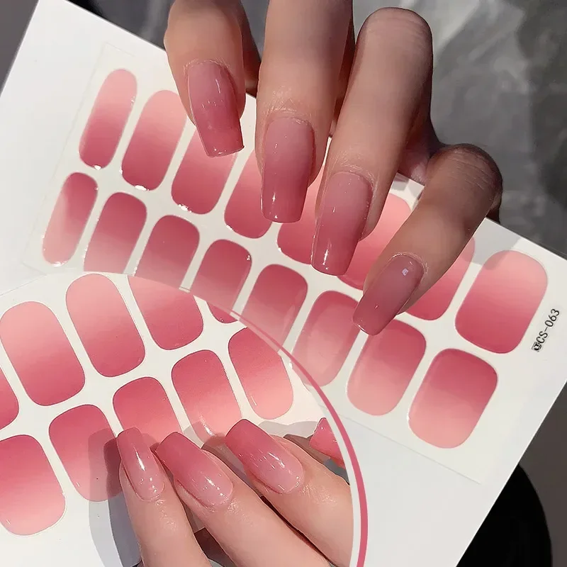 

Gradient Nail Stickers Full Paste Semi-cured Gel Nails Paster Spring Fresh Solid Color Manicure Semi-baked Fake Nails Tips 네일파츠