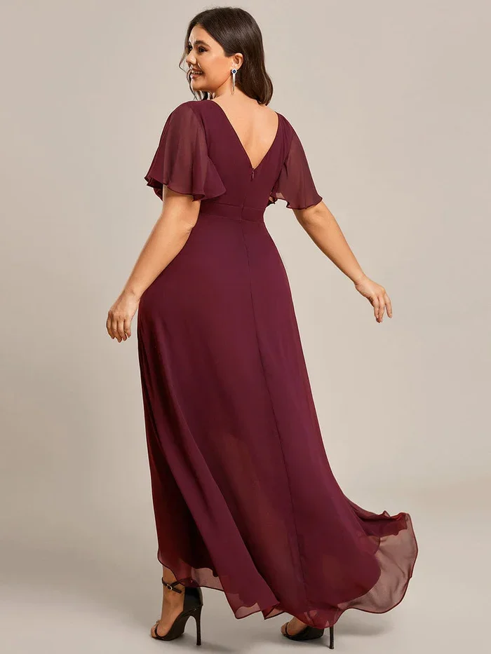 Ever Pretty V Neck Charming  High Low Ruffles Chiffon Bridesmaid Dresses