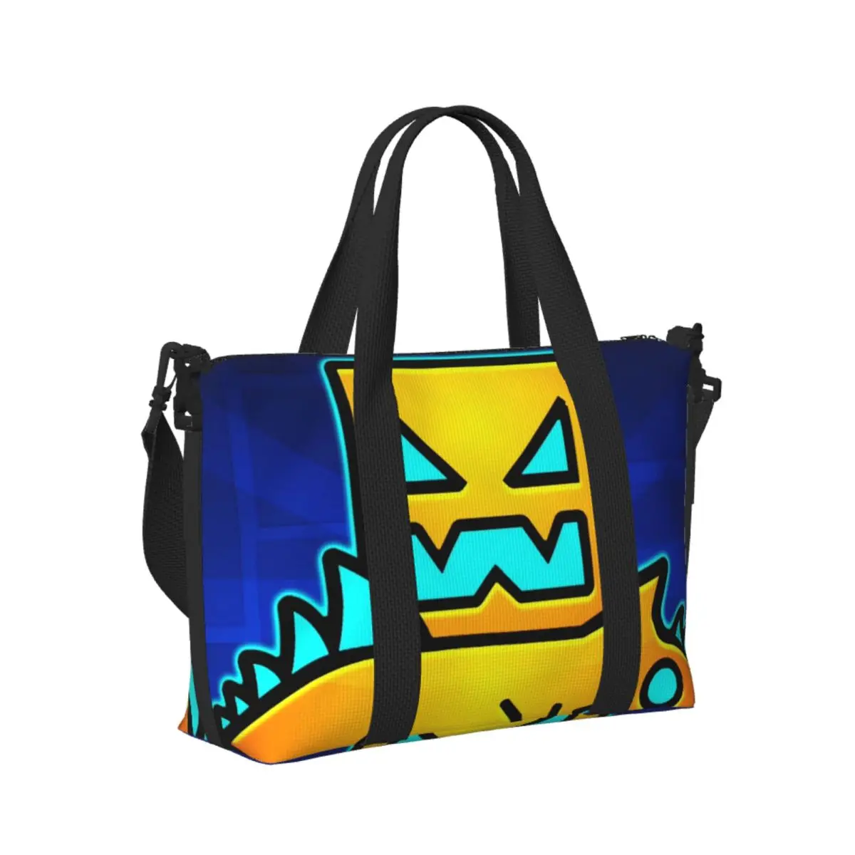 

Custom Video Game Geometry Dash Beach Travel Bag Large Capacity Tote Bags for Gym Sport Women Shopping Duffle Shoulder Bag