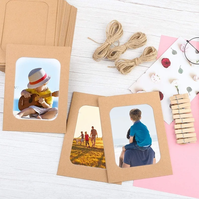 10 قطع من إطارات الصور المصنوعة من الورق المقوى DIY إطارات الصور الورقية مع مشابك خشبية لتزيين الحائط وإطارات الصور المزخرفة لغرفة النوم
