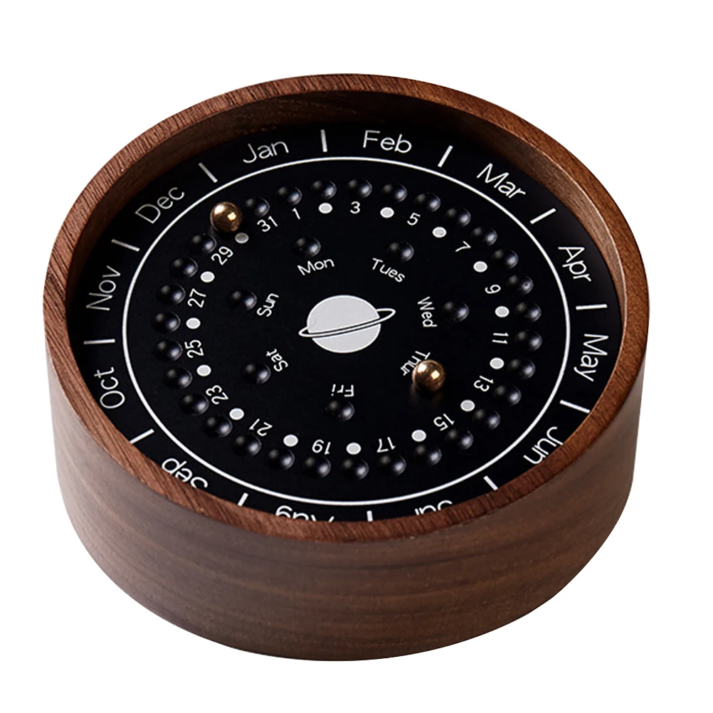 

1pc Wooden Planetary Ornaments Creative Desk Decor Sundial Shaped Perpetual Calendar Home Gift Idea Wooden DesktopDecoration