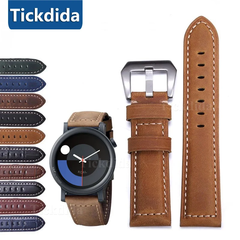 Vintage Frosted Genuine Leather Strap 22mm 20mm 24mm for CMF Watch Pro 2 Huawei Watch GT 4 3 Samsung Galaxy Watch 7 6 Band