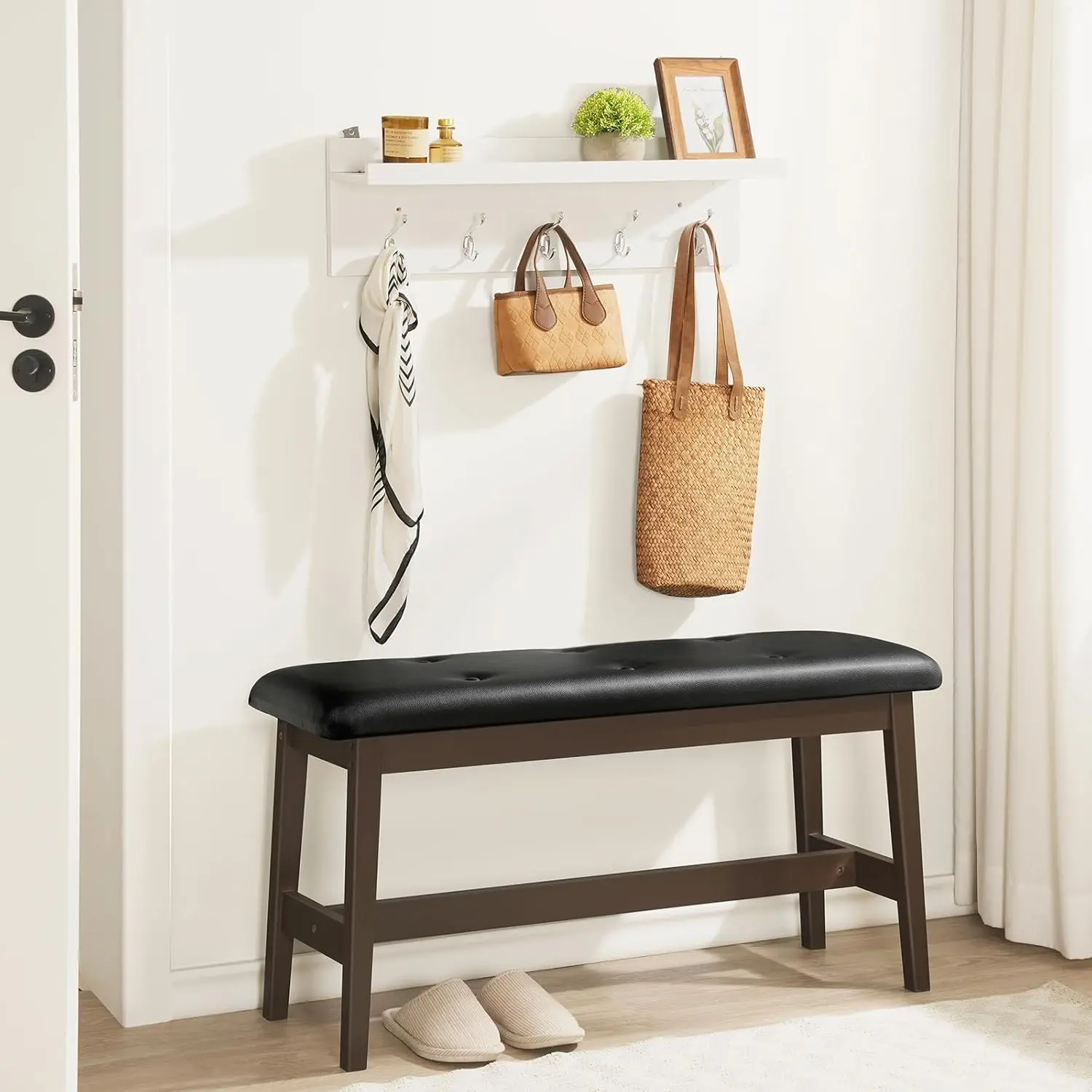 مقعد طعام، مقعد غرفة طعام من الخيزران مع مقعد منجد من جلد البولي يوريثان، للمطبخ، غرفة المعيشة، المدخل، المطبخ، المدخل #4