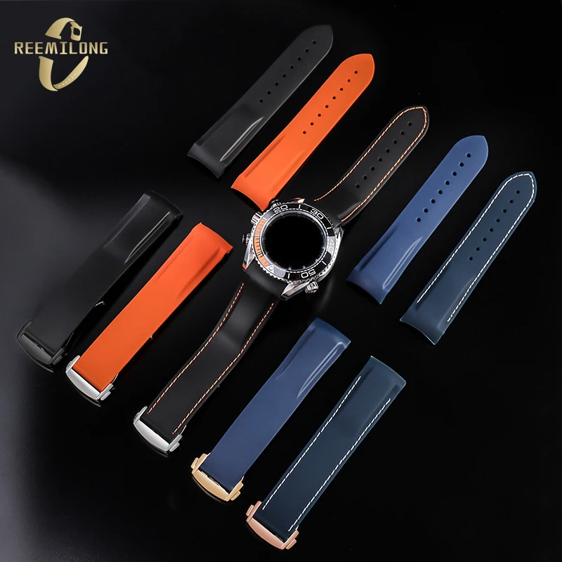 Silicone rubber watch strap 20mm 21mm 22mm waterproof orange blue men watchband For Omega Seamaster diver 300m Planet ocean 600m