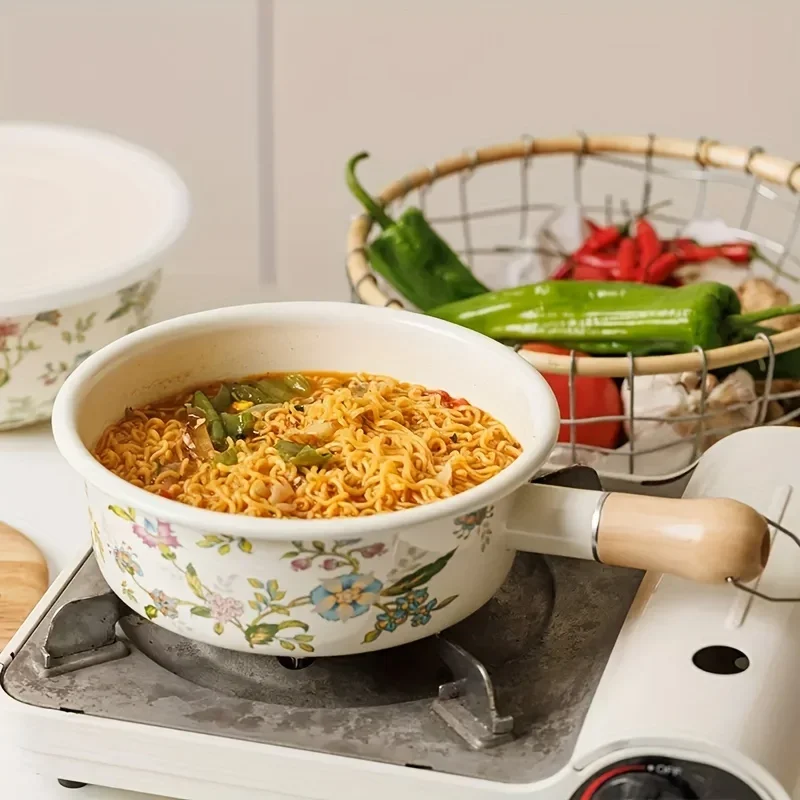 Enamel Cheese Pot 7.87inch Thickened Large Non Stick Milk Pan Milk Pot with Handle Suit for Induction Cooker Gas Stove Cookware