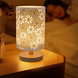 2022 Round Retro Creative LED Desktop Bedroom Hotel Bedside Solid Wood USB Plug Lamp