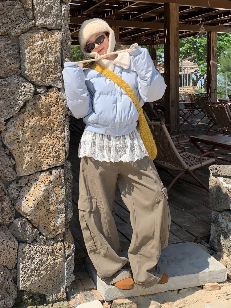 

Short Cotton Jacket with Lamb Wool Turn-down Collar for Women 2025 New Winter Warm Coat