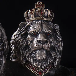 Retro Crown Lion Ring For Men Silver Color Punk Gothic Adjustable Open Ring Rock Hip Hop Handmade Jewelry Accessories Man Gift