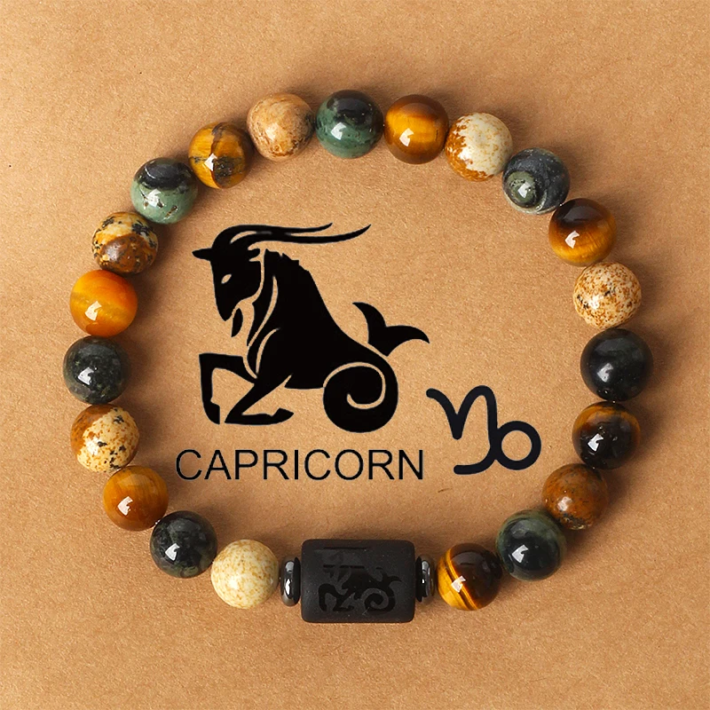 12 Zodiac Signs Constellation Charm Bracelet Men Women Fashion Tiger Eye Stone Beaded Bracelets Virgo Leo Libra Couple Jewelry