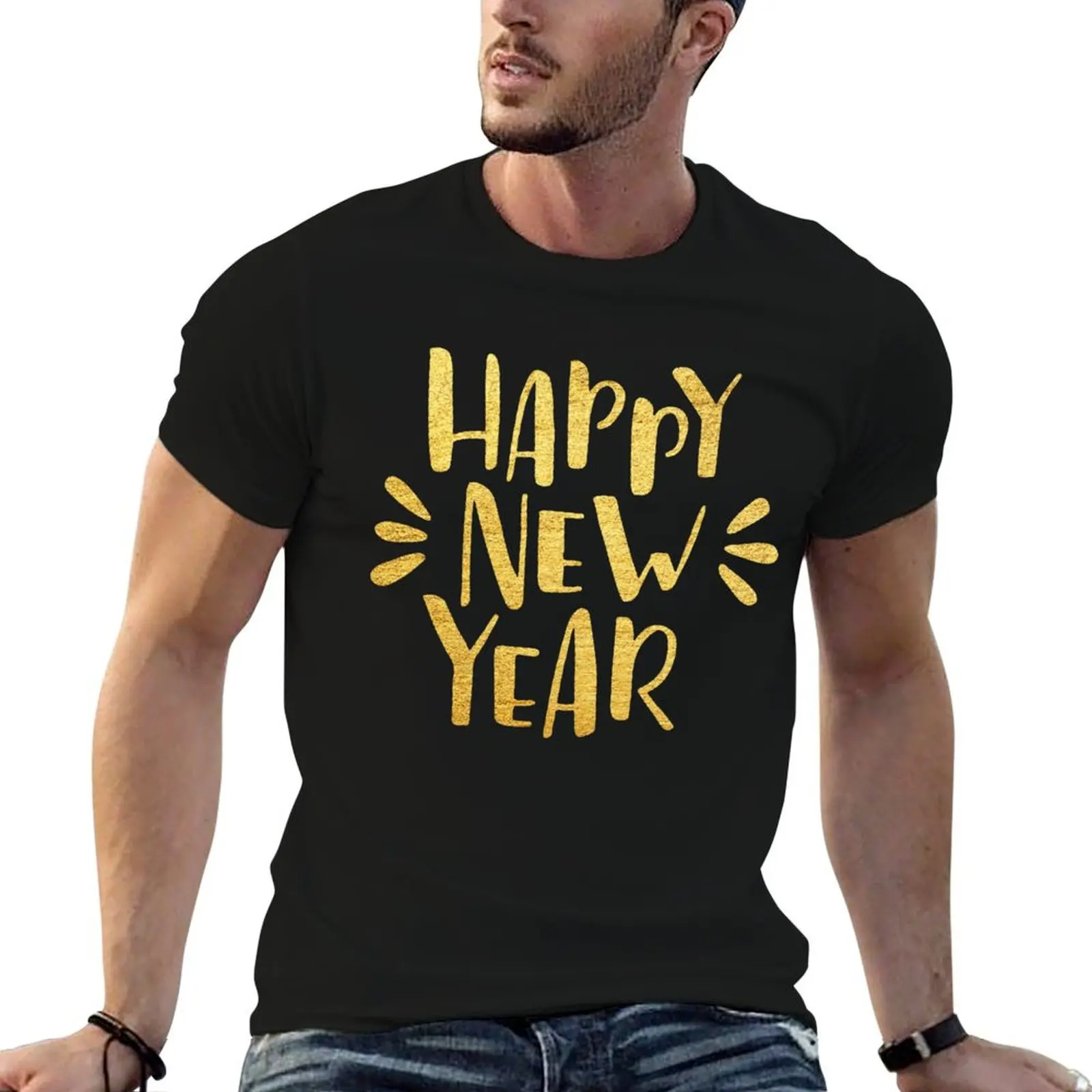

Cute Happy New Year 2022 2023 Gold T-Shirt men t shirt cotton 100% man graphic t shirt cotton tshirt 100% T-shirt