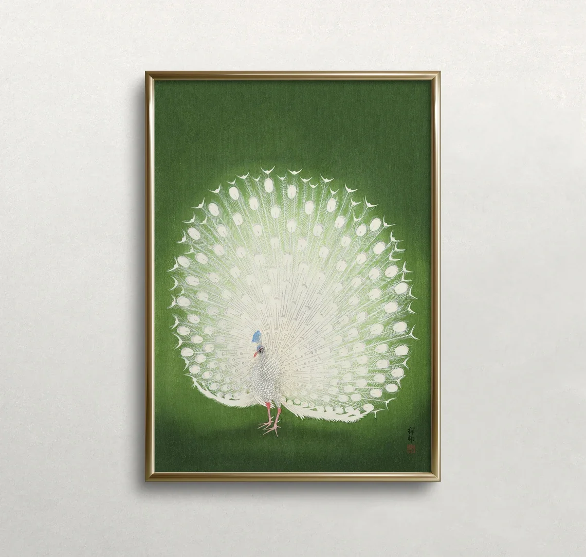Japanese White Peacock Wall Decor Print.Traditional Japanese Art, Nature Enthusiasts, or Anyone Who Loves Timeless, Understated