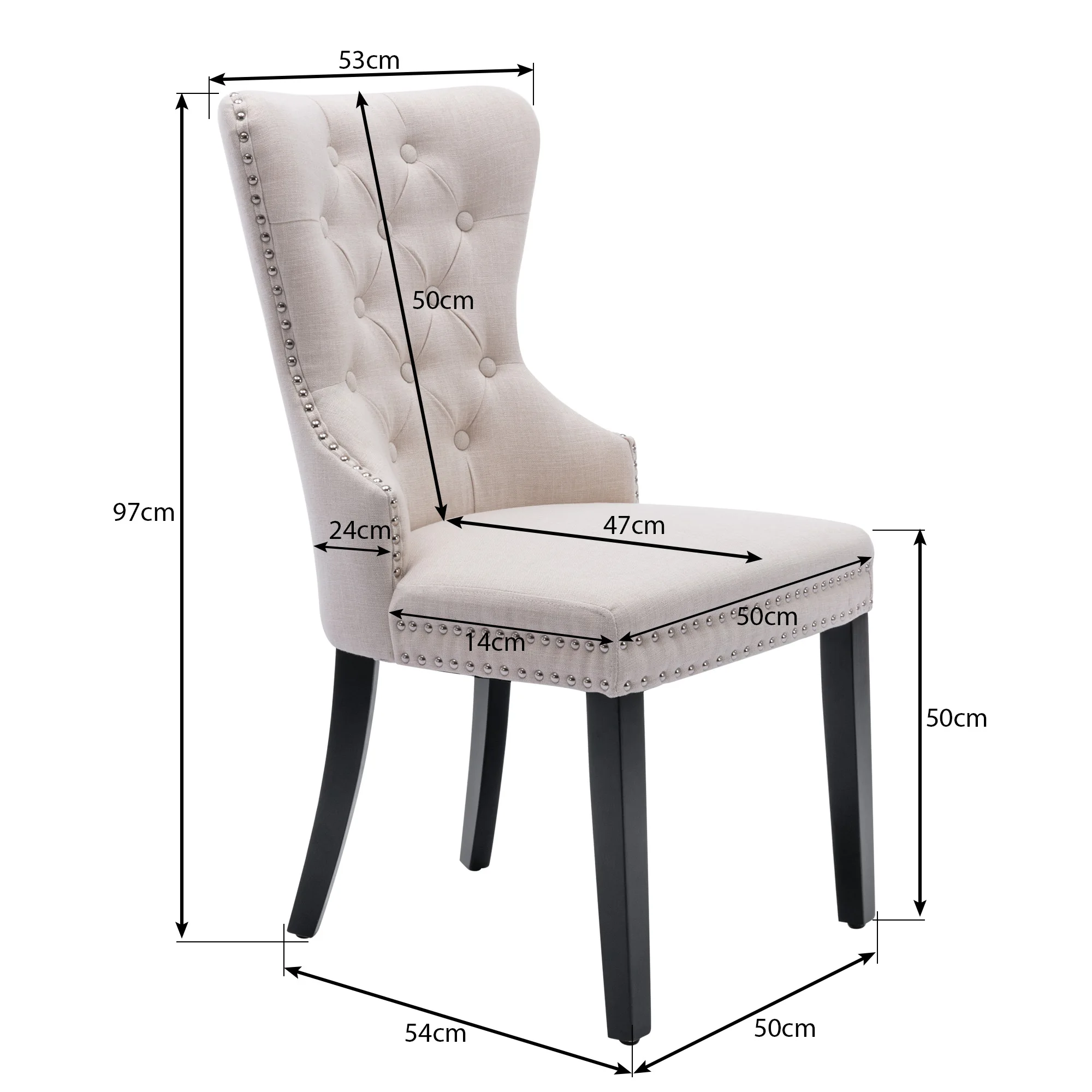 Merax Linen dining room chair bedroom chair with oak legs, Button, Chrome knocker and nail headtrim Kitchen chair living room